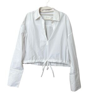 Mijeong Park Structured Poplin Tie Hem Cotton Collared Shirt White Size Small